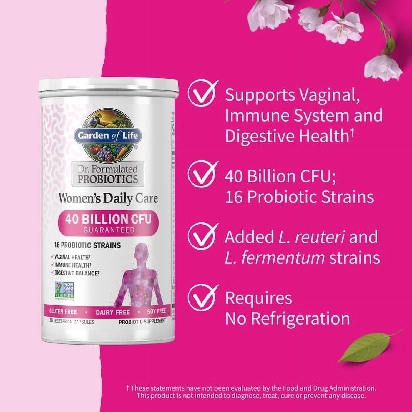 Garden of Life Women's Daily Probiotic – 30 Capsules – 40 Billion CFU, 16 Strain Blend