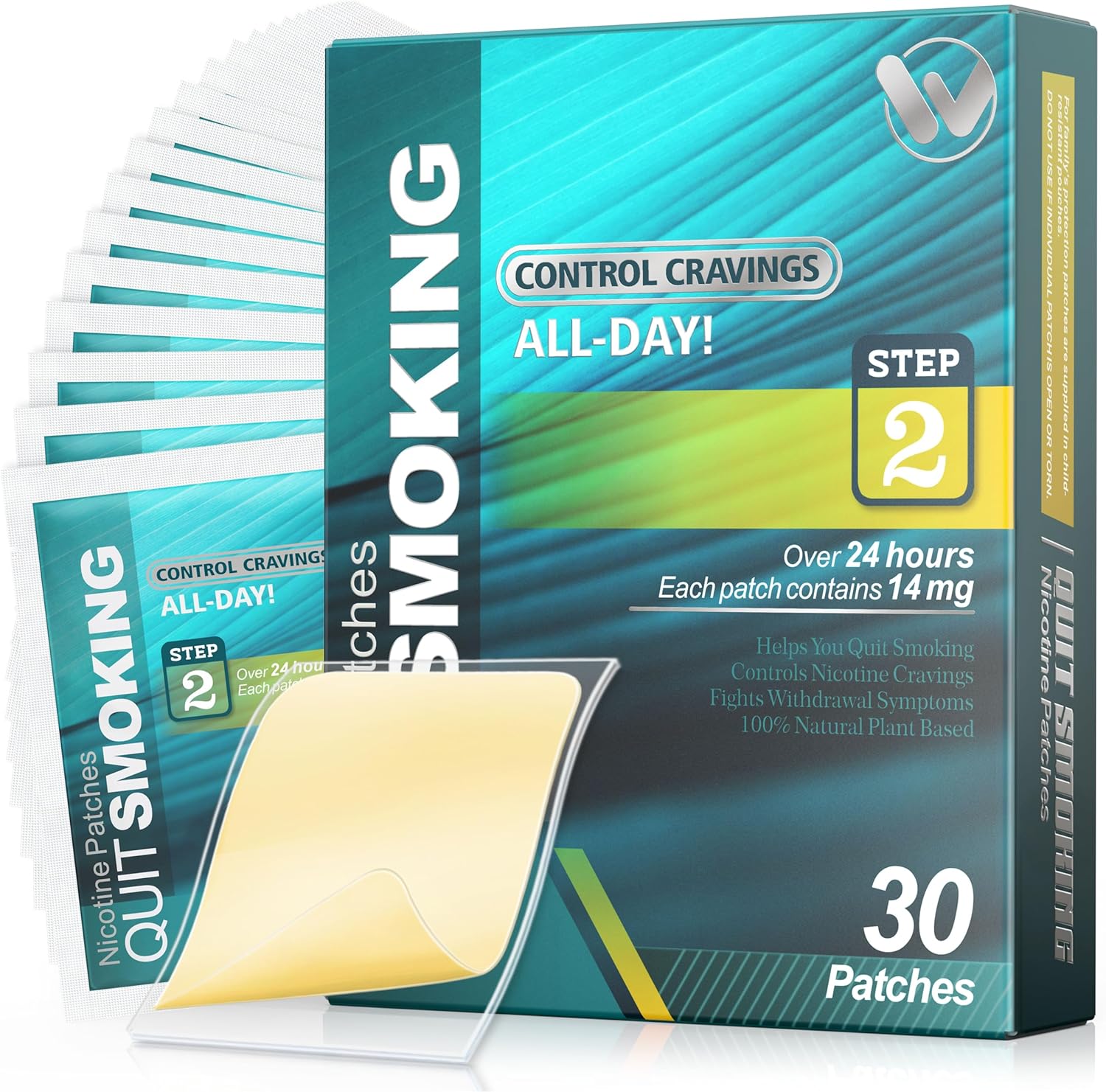 Nicotine Patches Step 2 Easy and Effective Helps Quit Smoking, 14 mg, 30 Patches Smoking Aid to Help Quit Smoking, Each Patch Provides a 24-Hour Nicotine Transdermal System