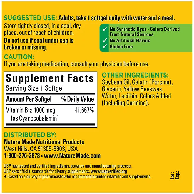 Nature Made Vitamin B12 – 1000 mcg – 400 Softgels