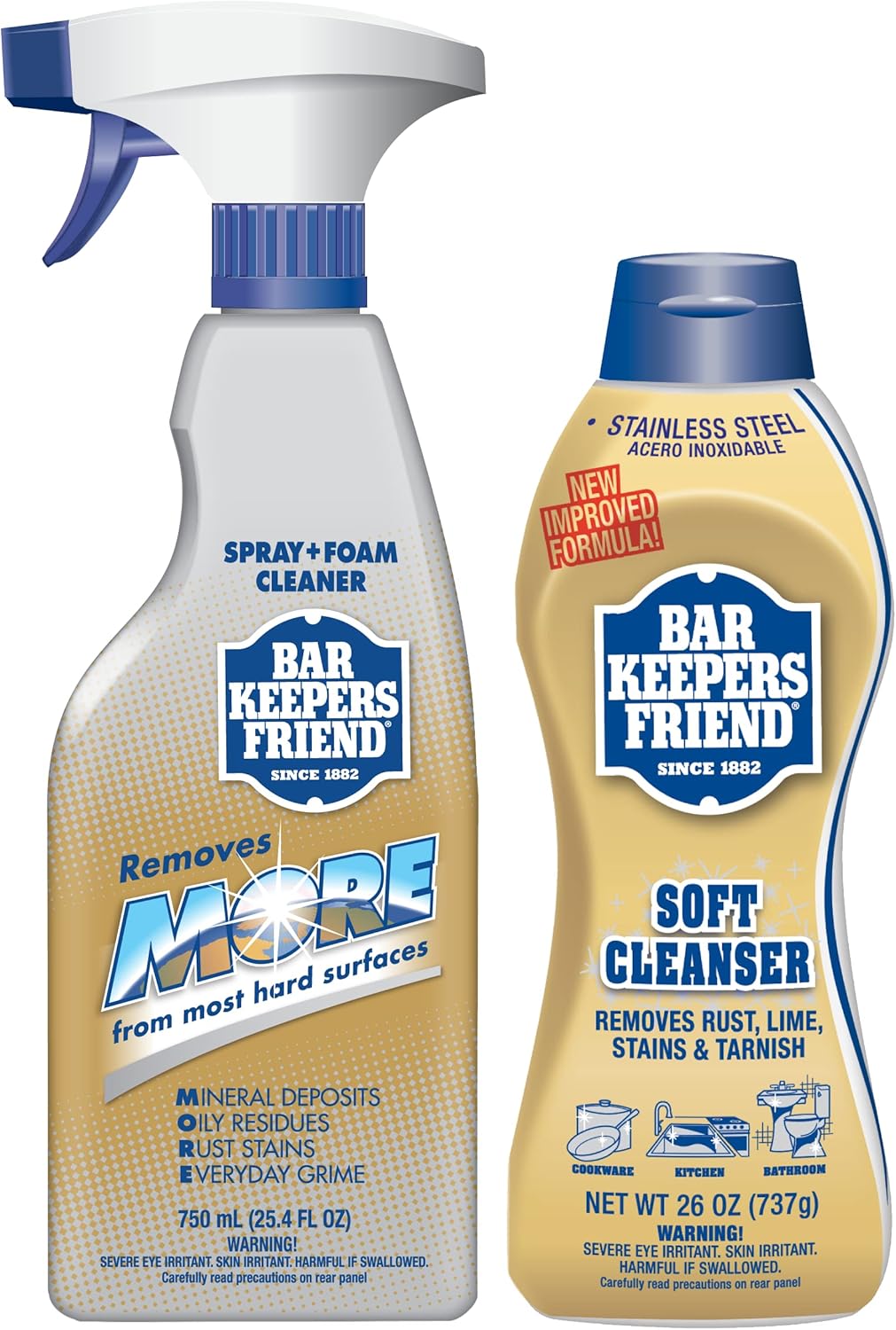 Bar Keepers Friend Soft Cleanser (26 oz) MORE Spray + Foam (25.4 oz)