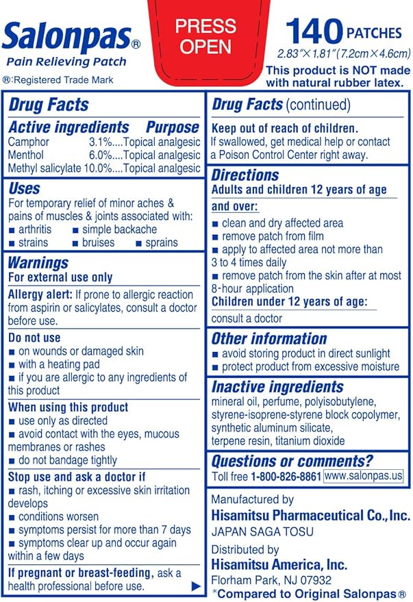 Salonpas Patch – Topical Application – 140 Count